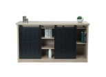 Sideboard MCW-K75, Highboard Regal Schrank Schiebetüre 7 Fächer Holz-Optik Industrial Metall 84x150x40cm ~ naturfarben