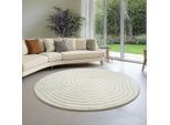 Teppich MERINOS "Elio", beige (creme), H:16mm Ø:120cm, Polypropylen, Teppiche, Teppich, moderner Kurzflor Teppich mit Hoch-Tief-Effekt, 3D Effekt