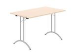 Schäfer Shop Select Klapptisch, Rechteck, Doppel-T-Fussgestell, Spezial-Klappbeschlag & Bodenausgleich, B 1200 x T 700 x H 720 mm, Ahorn-Dekor/alusilber