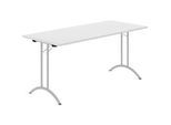Schäfer Shop Select Klapptisch, Rechteck, Doppel-T-Fussgestell, Spezial-Klappbeschlag & Bodenausgleich, B 1600 x T 700 x H 720 mm, lichtgrau/alusilber