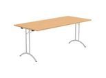 Schäfer Shop Select Klapptisch, Rechteck, Doppel-T-Fussgestell, Spezial-Klappbeschlag & Bodenausgleich, B 1800 x T 800 x H 720 mm, Buche-Dekor/alusilber