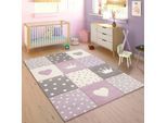 Paco Home Kinderteppich »Cosmo 339«, rechteckig, 16 mm Höhe, Kurzflor, Pastell-Farben, 3D-Effekt, Motiv Herz, Punkte & Krone
