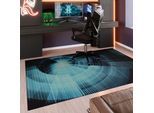 Teppich WECON HOME "Cyber Swirl", blau, B:160cm H:5mm L:230cm, Polyester, Teppiche, Teppich, Gamer Teppich, gewebt, Cyberpunk, robust, Gaming Room, rutschfest
