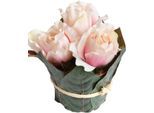 Kunstblume BOTANIC-HAUS "Rosenarrangement groß mit Blättern umwickelt", rosa, B:13cm H:14cm T:13cm Ø:13cm, Kunststoff, Kunstpflanzen