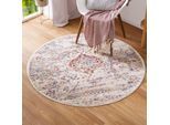 Teppich LUXOR LIVING "Rocco", blau (creme,blau), H:11mm Ø:133cm, Polyester, Teppiche, Teppich, Vintage-Look, florales Design, Wohnzimmer, Schlafzimmer