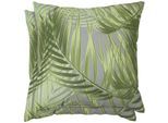 Dekokissen GO-DE "Dana", grün (grün, gemustert), B:40cm H:12cm L:40cm, Baumwolle, Polyester, Dekokissen_Sitzkissen_Kissenhüllen, 2er Set