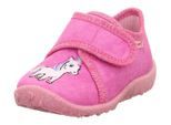 Hausschuh SUPERFIT "SPOTTY, WMS: mittel", Mädchen, Gr. 24, pink (pink einhorn), Baumwolle, Schuhe Hausschuh, Kindergartenschuh mit Klettverschluss, Größenschablone zum Download
