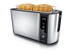 Arendo Toaster für 4 Scheiben Langschlitz 1500 W, Brötchenaufsatz, Wärmeisoliert, Display, Touch, Silber