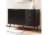 Sideboard 120cm Kommode mit 2 Türen & 3 Schubladen in MDF Eiche Schwarz Dekor