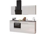 Küchenzeile KOCHSTATION "KS-Aken", küche: weiß, korpus: weiß matt, arbeitsplatte: oxid grau, B:210cm H:211,8cm T:60cm, Komplettküchen-Sets, Küchenzeile, Breite 210 cm, wahlweise mit E-Geräten, mit Arbeitsplatte 38 mm stark