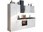 Küche KOCHSTATION "KS-Ahus", schwarz-weiß (küche: weiß, front: weiß matt, korpus: weiß, arbeitsplatte: granit schwarz), B:280cm H:211,8cm T:60cm, Komplettküchen-Sets, Küchenzeile, 280 cm breit,wahlweise mit E-Geräten,MDF Fronten, Soft Close Funktion