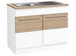 Spülenschrank KOCHSTATION "KS-Trient", weiß (weiß matt, eichefarben), B:100cm H:85cm T:60cm, Schränke, Spülenschrank, 100 cm breit, inkl. Einbauspüle