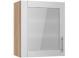 Glashängeschrank KOCHSTATION "KS-Ahus", grau (hellgrau matt, wildeiche nachbildung), B:60cm H:70,4cm T:34,9cm, Schränke, Glashängeschrank, Breite 60 cm