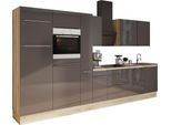 Küchenzeile KOCHSTATION "KS-Aken", grau (küche: grau, korpus: wildeichefarben, arbeitsplatte: eiche struktur), B:360cm H:212cm T:60cm, Komplettküchen-Sets, Küchenzeile, Breite 360 cm, wahlweise mit E-Geräten, mit Arbeitsplatte 38 mm stark