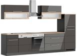 Küchenzeile KOCHSTATION "KS-Wien", grau (küche: grau, front: hochglanz grau, korpus: grafit, arbeitsplatte: eiche sonoma), B:330cm H:200cm T:60cm, Komplettküchen-Sets, Küchenzeile, Breite 330 cm, wahlweise mit E-Geräten