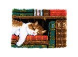 Knüpfteppich "Katze auf Bücher", 53 x 39 cm