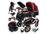 KESSER® Loops Kinderwagen 4 in 1 Kombikinderwagen Komplett-Set auch als Buggy für Kinder bis 4 Jahre inkl. Babywanne, Babyschale + Fußsack, Korb, Wickeltasche, Regen- & Insektenschutz & Flaschenhalter