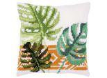 Kreuzstichkissen "Monstera-Blätter"