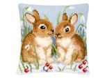 Kreuzstichkissen "2 Hasen & Schneeglöckchen"