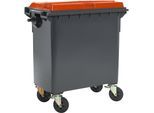Müllcontainer aus Kunststoff, DIN EN 840, Volumen 770 l, BxHxT 1360 x 1330 x 770 mm, anthrazit/rot kaiserkraft