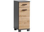 Seitenschrank WELLTIME "Palermo, Breite 30 cm", schwarz (anthrazit, artisaneichefarben), B:30,3cm H:75,3cm T:32,6cm, FSC-zertifizierter Holzwerkstoff, Schränke, Seitenschrank, Wechselbarer Türanschlag, Metallbeschläge