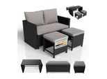 Juskys 2in1 Polyrattan Relax Gartenmöbel Set Jamaika - Lounge für Balkon & Outdoor, Balkonmöbel schwarz/ grau