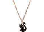 Kette mit Anhänger SWAROVSKI "Swarovski Iconic Swan", schwarz (roségoldfarben, kristallweiß, schwarz), Halsketten, Damen, Metall, L: 49, mit Emaille - mit Swarovski Kristall