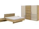 Schlafzimmer-Set MUSTERRING "Savona, Kleiderschrank, Bett & Nachtkommoden, teilmassiv Bianco-Eiche", braun, Schrank 300cm Breit / 217cm Hoch + ohne Matratze, B/H: 180cm x 200cm, Schrank 300cm Breit / 217cm Hoch, Floatglas, Hartfaserplatte, Holz teilmassiv, Holzwerkstoff, Massivholz, Schlafzimmermöbel-Sets, Eiche- und Glastüren, Konsolen und Kopfteil Eiche-Bianco, Höhe 217cm