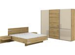Schlafzimmer-Set MUSTERRING "Savona, Kleiderschrank, Bett & Nachtkommoden, teilmassiv Bianco-Eiche", braun, Schrank 300cm Breit / 236cm Hoch + ohne Matratze, B/H: 180cm x 200cm, Schrank 300cm Breit / 236cm Hoch, Floatglas, Hartfaserplatte, Holz teilmassiv, Holzwerkstoff, Massivholz, Schlafzimmermöbel-Sets, Eiche- und Glastüren, Konsolen und Kopfteil Eiche-Bianco, Höhe 236cm
