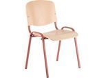 Besucherstuhl NowyStyl ISO WOOD, ohne Armlehnen, stapelbar bis 10 Stück, B 460 x T 400 x H 450 mm, Buche/rot