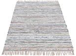 Teppich CARPETFINE "Kelim Chindi, Wendeteppich", beige, B:200cm H:6mm L:290cm, Baumwolle, Polyester, Teppiche, Teppich, handgewebt, Fleckerlteppich mit Fransen, auch vielen in Läufergrößen