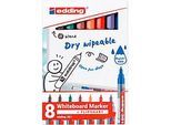 Whiteboardmarker Edding 361, Rundspitze, Strichstärke 1 mm, trocken abwischbar, mit Kappe und Clip, nachfüllbar, farbsortiertes 8er-Set