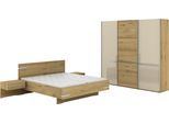 Schlafzimmer-Set MUSTERRING "Savona, Kleiderschrank, Bett & Nachtkommoden, teilmassiv Bianco-Eiche", braun, Schrank 250cm Breit / 236cm Hoch + ohne Matratze, B/H: 180cm x 200cm, Schrank 250cm Breit / 236cm Hoch, Floatglas, Hartfaserplatte, Holz teilmassiv, Holzwerkstoff, Massivholz, Schlafzimmermöbel-Sets, Eiche- und Glastüren, Konsolen und Kopfteil Eiche-Bianco, Höhe 236cm