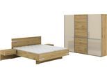 Schlafzimmer-Set MUSTERRING "Savona, Kleiderschrank, Bett & Nachtkommoden, teilmassiv Bianco-Eiche", braun, Schrank 250cm Breit / 217cm Hoch + ohne Matratze, B/H: 180cm x 200cm, Schrank 250cm Breit / 217cm Hoch, Floatglas, Hartfaserplatte, Holz teilmassiv, Holzwerkstoff, Massivholz, Schlafzimmermöbel-Sets, Eiche- und Glastüren, Konsolen und Kopfteil Eiche-Bianco, Höhe 217cm