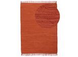 Teppich CARPETFINE "Kelim Chindi uni, auch als Läufer", orange, B:90cm H:5mm L:160cm, Baumwolle, Teppiche, Teppich, Wendeteppich, reine Baumwolle, handgewebt, Uni-Farben, mit Fransen