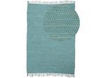 Teppich CARPETFINE "Kelim Chindi uni, auch als Läufer", blau (türkis), B:90cm H:5mm L:160cm, Baumwolle, Teppiche, Teppich, Wendeteppich, reine Baumwolle, handgewebt, Uni-Farben, mit Fransen