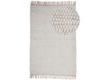 Teppich CARPETFINE "Kelim Chindi uni, auch als Läufer", weiß, B:90cm H:5mm L:160cm, Baumwolle, Teppiche, Teppich, Wendeteppich, reine Baumwolle, handgewebt, Uni-Farben, mit Fransen