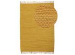 Teppich CARPETFINE "Kelim Chindi uni, auch als Läufer", gelb, B:160cm H:5mm L:230cm, Baumwolle, Teppiche, Teppich, Wendeteppich, reine Baumwolle, handgewebt, Uni-Farben, mit Fransen