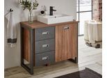 Waschtisch HOME AFFAIRE "Detroit, Unterschrank mit Apothekergriff, Badschrank, Industrialdesign", gelb (eiche honigfarben dekor, schiefer, nachbildung, eiche honigfarben dekor), B:91cm H:85cm T:40cm, Waschtische, Waschtisch, Eiche Dekor, mit Stauraum, inkl. Mineralguss-Waschbecken, Breite 91 cm