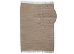 Teppich CARPETFINE "Kelim Chindi uni, auch als Läufer", grau (taupe), B:120cm H:5mm L:170cm, Baumwolle, Teppiche, Teppich, Wendeteppich, reine Baumwolle, handgewebt, Uni-Farben, mit Fransen