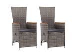 vidaXL Garten-Liegestühle 2 Stk. mit Auflagen Poly Rattan Grau