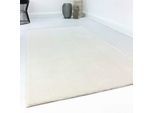 Teppich HOMIE LIVING "Villa Rosso", beige (creme), B:133cm H:15mm L:200cm, Polyester, Teppiche, Teppich, Kurzflor, Uni Farben, leicht glänzende Optik