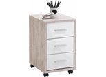 Rollcontainer FMD "Diego 2", bunt (sandeichefarben, weiß hochglanz), B:35cm H:59cm T:42cm, Holzwerkstoff, Rollwagen, Rollcontainer, mit 3 Schubkästen