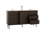 Kommode MCW-N78, Sideboard, 3 Schubladen 2 Türen, skandinavischer Stil Metall Holz Melamin MVG 85x150x40cm ~ dunkelbraun