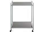 Mobiler Beistelltisch HAKU, 2 Ablagen mit jeweils bis zu 6 kg Tragkraft, B 500 x T 360 x H 690 mm, Stahl/ESG-Sicherheitsglas, grau/schwarz