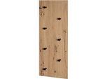 Wandgarderobe HAKU, Hoch- und Querformat, 7 Haken mit jeweils 3 kg Tragkraft, B 800 x T 50 x H 300 mm, Holz/Metall, helles Eiche-Dekor/schwarz