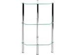 Regal HAKU, 3-eckig, 2 Fächer mit jeweils bis zu 5 kg Tragkraft, B 450 x T 320 x H 770 mm, Stahl/ESG-Sicherheitsglas, chrom/transparent