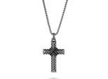 Kette mit Anhänger FIRETTI "Schmuck Geschenk Woven/Kreuz", schwarz (antikfarben, schwarz), Halsketten, Herren, Edelstahl, L: 55 B: 2,5mm, mit Zirkonia (synth.), B:2,5mm