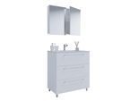 VCM 3-tlg. Waschplatz Waschtisch Waschbecken Unterschrank Breite 80 cm Badmöbel Set stehend mit drei Schubladen Spiegelschrank Badinos