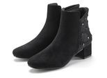 Stiefelette LASCANA, Damen, Gr. 42, schwarz (schwarz, glitzer), Textil, Glitzer, unifarben, Basic,festlich, Schuhe Stiefelette, mit raffiniertem Detail und Blockabsatz, kurzer Stiefel VEGAN